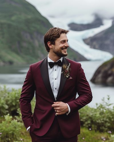 Burgunder Anzug für Fjord-Hochzeit